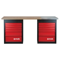 établi d'atelier 2 mètres MOB avec 12 tiroirs et plaque de protection inox