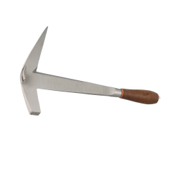 Marteau de couvreur Wilmart modèle allemand vue de profil manche en cuir et tête acier poli