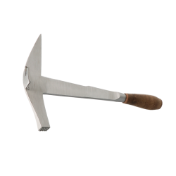 Marteau de couvreur modèle français Wilmart avec manche en rondelles de cuir et tête en acier forgé poli.