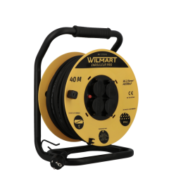 Enrouleur de câble chantier Wilmart 40m câble noir épais prises à clapets jaunes