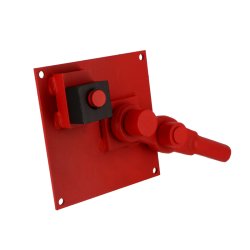 Cintreuse manuelle Wilmart rouge fixée sur établi avec bras de levier long pour fer à béton 24mm.