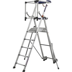 Plateforme DUARIB PERFORM F5 vue globale avec stabilisateurs et roues Ø 150 mm