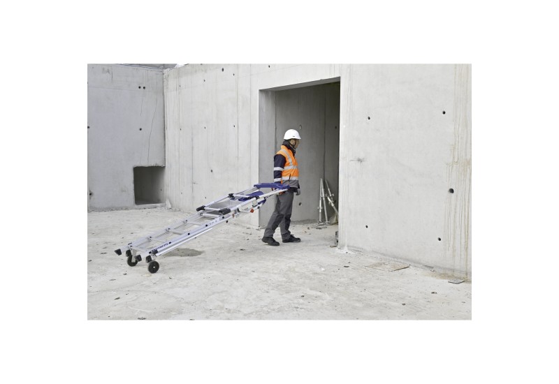 Plateforme DUARIB PERFORM F5 vue globale avec stabilisateurs et roues Ø 150 mm