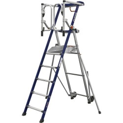 Plateforme DUARIB ULTIM F5 vue globale 5 marches avec stabilisateurs et roues Ø 150 mm