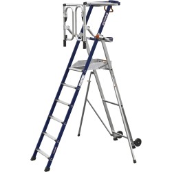 Plateforme DUARIB ULTIM F6 vue globale 6 marches avec stabilisateurs et roues Ø 150 mm