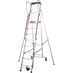 Plateforme de Rayonnage DUARIB ERM 8 marches vue complète avec stabilisateurs.