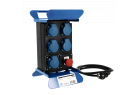 Coffret électrique de chantier Wilmart 5 prises avec clapets étanches IP44, cadre en acier laqué et bouton arrêt d'urgence.