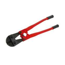 Coupe-boulons professionnel Wilmart 600mm coupant une tige en acier de 8mm sur chantier.