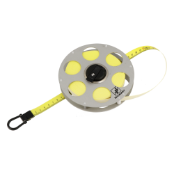 Décamètre ruban fibre 20m Wilmart avec boîtier ouvert en aluminium pour mesure de terrain facile à nettoyer.