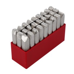 Coffret de 27 poinçons à frapper Wilmart hauteur 20mm en acier carbone pour marquage industriel profond.