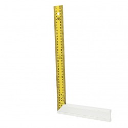 Équerre de menuisier Wilmart 400 mm avec lame inox recouverte de laque époxy jaune et talon aluminium.