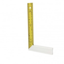 Équerre de menuisier Wilmart 300 mm avec lame inox recouverte de laque époxy jaune et talon aluminium.