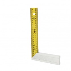 Équerre de menuisier Wilmart 250 mm avec lame inox recouverte de laque époxy jaune et talon aluminium.