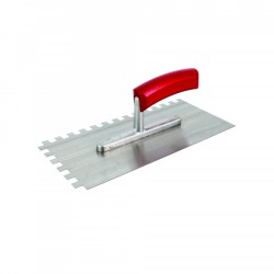 Platoir denté Wilmart pour colle carrelage, dents carrées 10x10 mm, manche en bois certifié FSC.