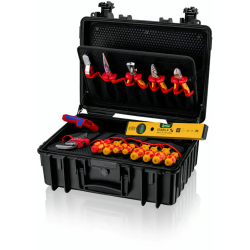 Mallette KNIPEX 00 21 34 HL S2 Robust23 Start Electro ouverte montrant les 24 outils isolés