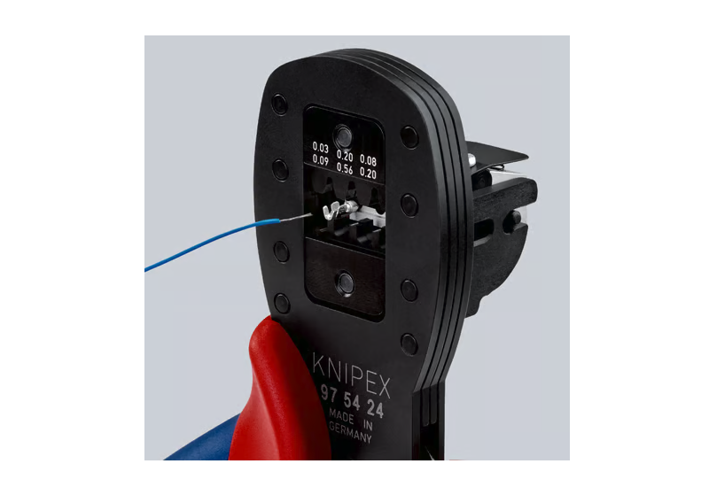 Vue de profil du positionneur de connecteurs sur pince Knipex 97 54 24.