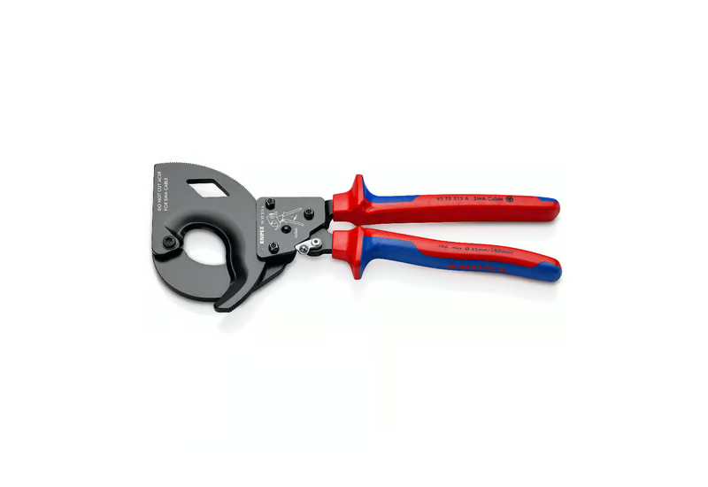Coupe de blindage fils d'acier avec le cliquet Knipex 95 32 315 A.