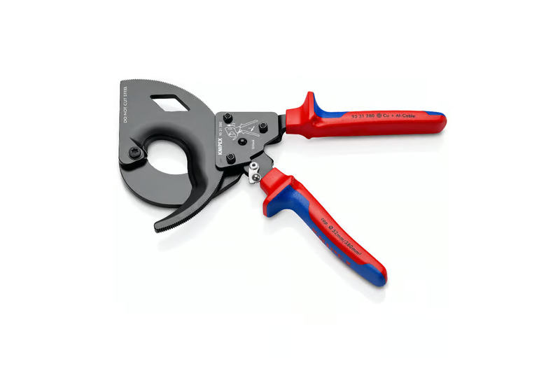 Détail du mécanisme à couronne dentée du coupe-câbles Knipex 95 31 280.