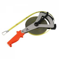 Ruban acier laqué jaune 100 m x 13 mm Classe II étrier Y aluminium anodisé poignée ABS référence 604004 Wilmart