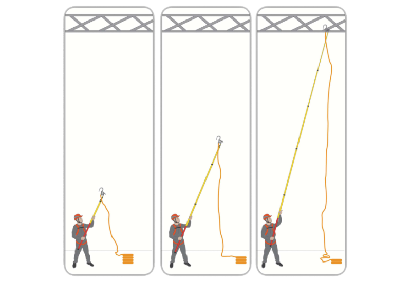 Vue déployée de la perche télescopique dispositif d'ancrage Delta Plus LV400 longueur maximale 8 m