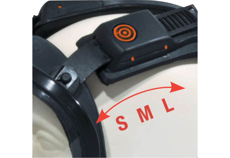 Détail système de fixation Rotor® breveté du masque complet Delta Plus M9200 ROTOR GALAXY réglage rapide avec ou sans gants