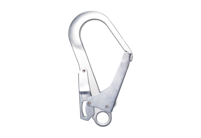 Détail crochet à verrouillage automatique acier ouverture 55 mm de l'ARA sangle compact Delta Plus MICROBLOC AN106 1,8 m
