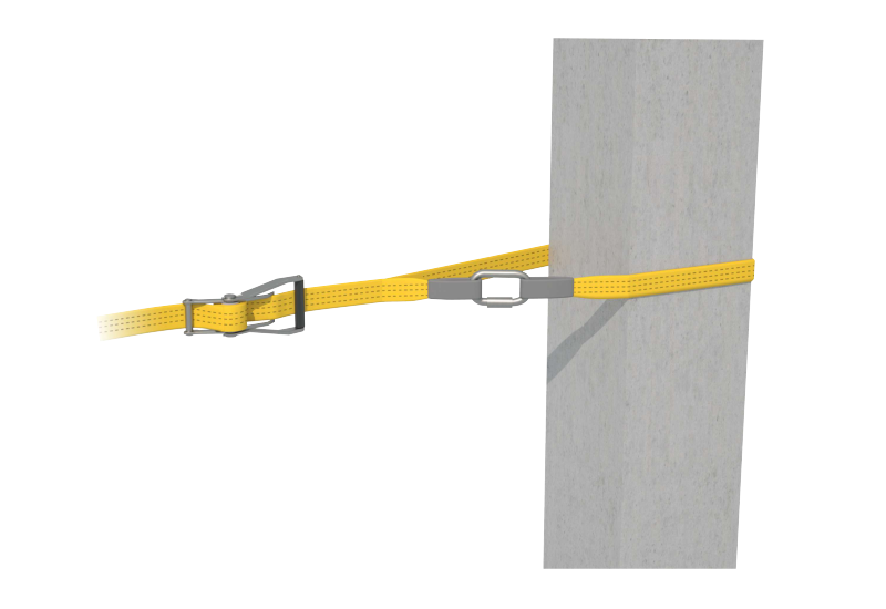Détail tendeur à vis et ancrages de la ligne de vie temporaire Delta Plus SPEEDLINE LV201 sangle jaune largeur 50 mm