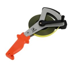 Ruban acier et nylon classe II 30 m x 13 mm Wilmart référence 604302 étrier Y aluminium anodisé poignée ABS rouge vue de face