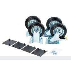 Kit roulettes 6 pouces CASS1 Armorgard 2 fixes 2 pivotantes freinées caoutchouc acier 160 mm 135 kg par roue