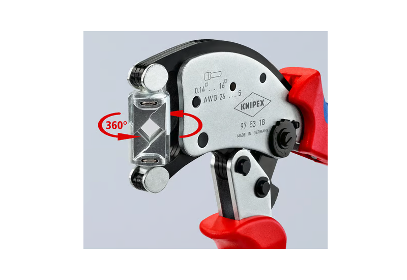 Pince à sertir KNIPEX Twistor16 97 53 18 à tête rotative pour embouts 0,14 à 16 mm²