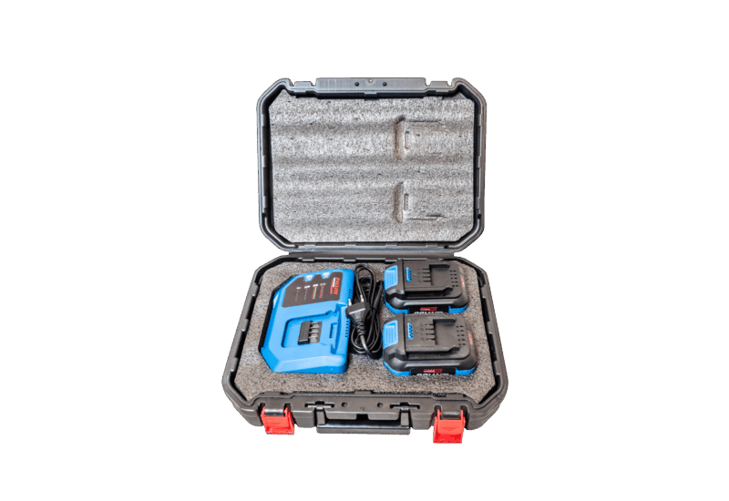 Kit complet E-VIB en valise renforcée : 2 batteries Li-ion 20V, chargeur rapide et 2 têtes vibrantes