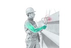 Surfaces de frappe latérales du marteau mobiste Nanovib pour clouage en jonction d'angle de mur ossature