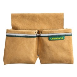 Bipoche de maçon Leborgne Batipro 492050 en croûte de cuir noir avec porte-tenaille vue de face
