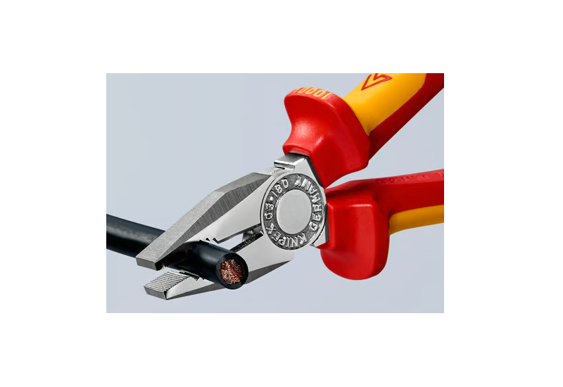 Marquage VDE 1000 V et double triangle sur la pince universelle Knipex 03 06 160