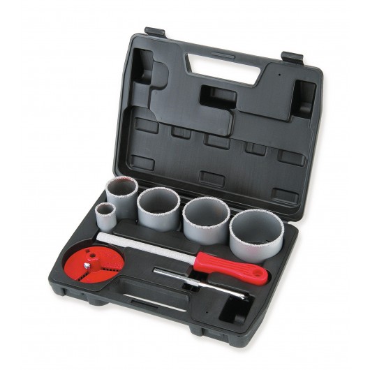 COFFRET 5 TREPANS CARBURE ET ACCESSOIRES - GAMME OUTILS DU SECOND-OEUVRE DU BATIMENT - OUTIL PROFESSIONNEL - MONDELIN